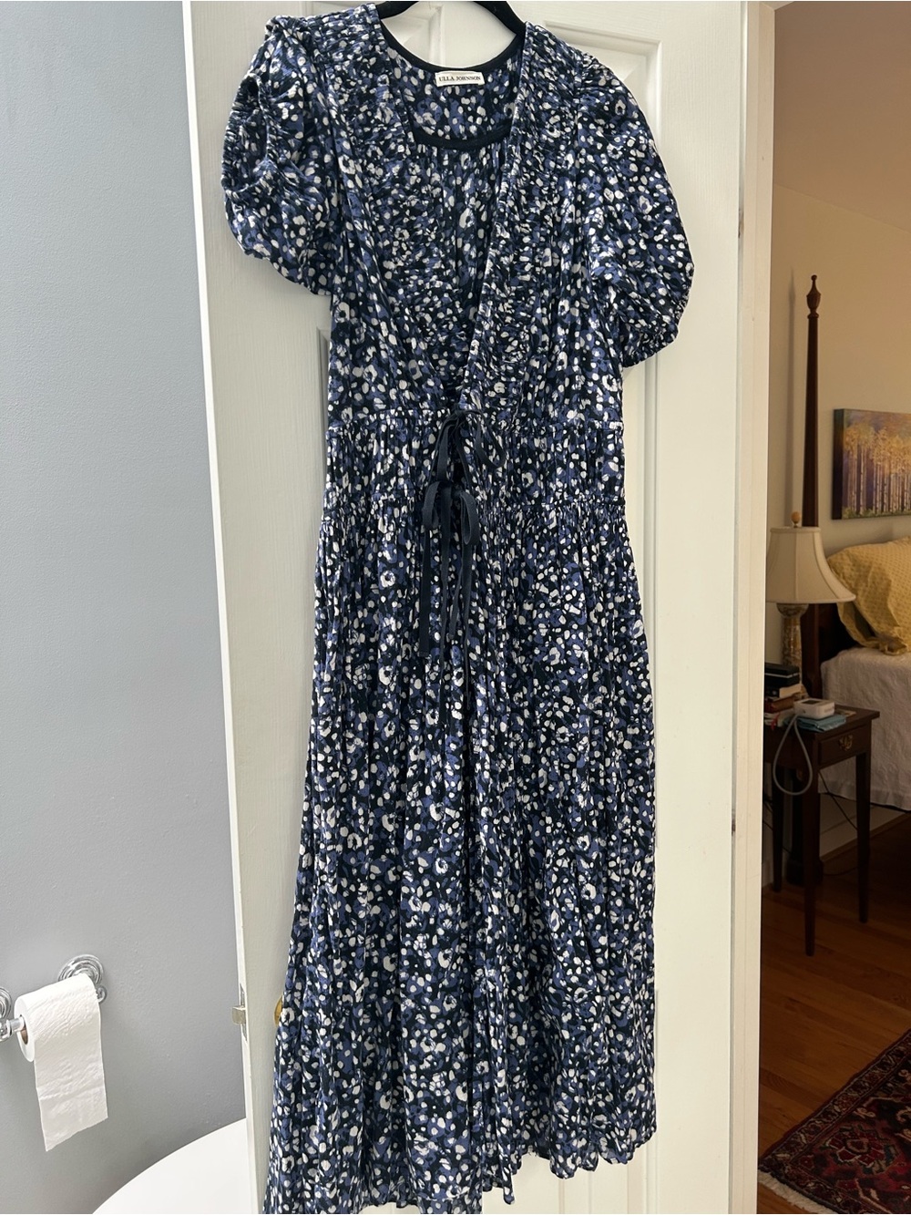Ulla Johnson Navy and White Floral Wrap Dress